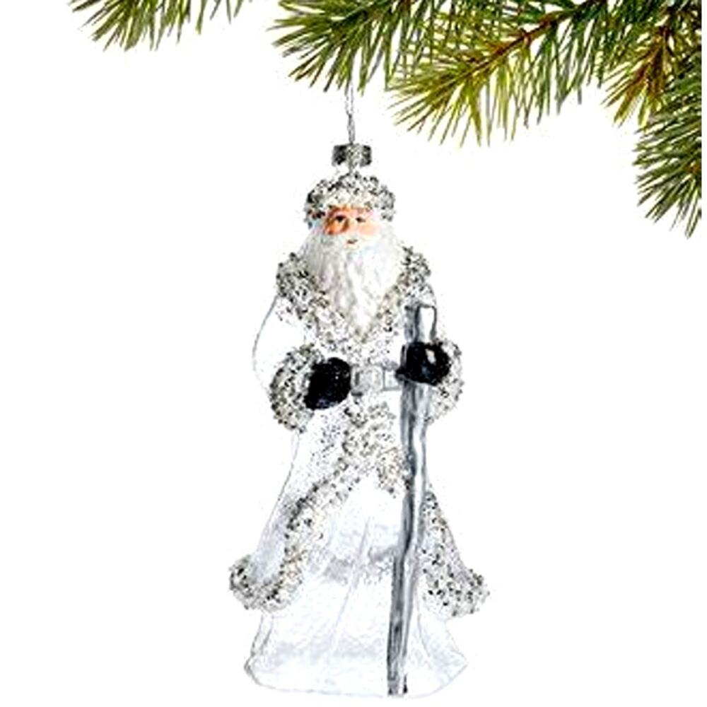 Holiday Lane Gilded Glamour Silver Santa Glass Ornament 8in Holiday Glam New